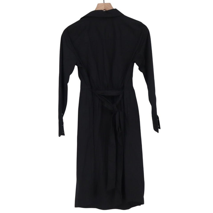 J. Crew Midi Shirt Dress Womens 4 Petite Black Cotton Stretch Spread Collar