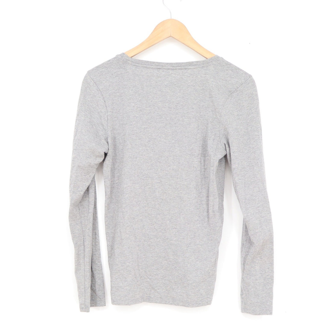 Lucky Brand Womens Long Sleeve Scoop Neck Tee Heather Gray Clover Logo Large