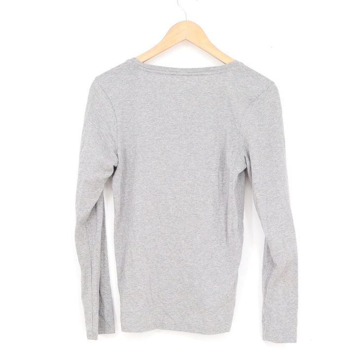 Lucky Brand Womens Long Sleeve Scoop Neck Tee Heather Gray Clover Logo Large