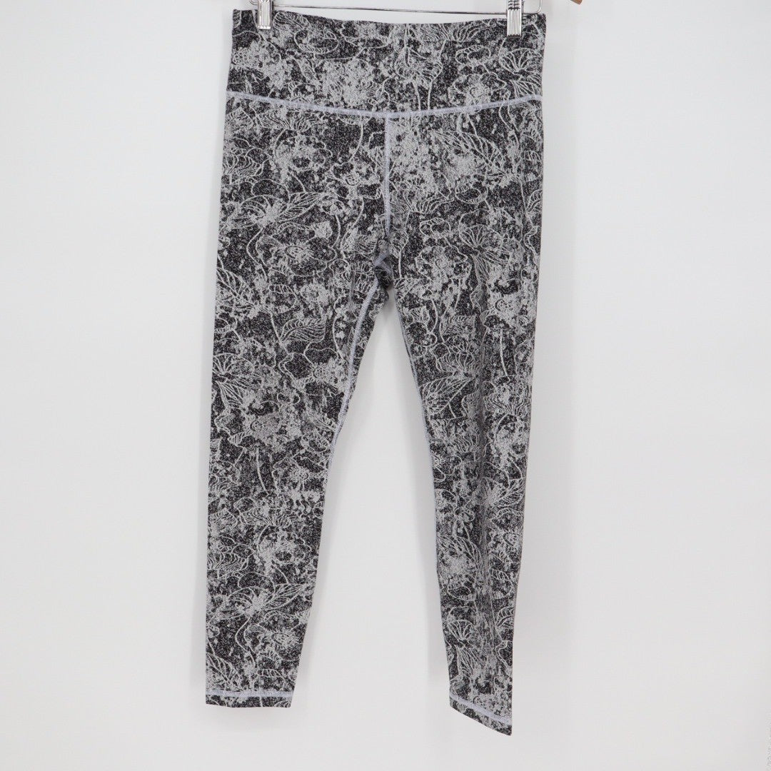 Athleta Elation Graffiti 7/8 Tight Leggings Black White Floral Print Size M
