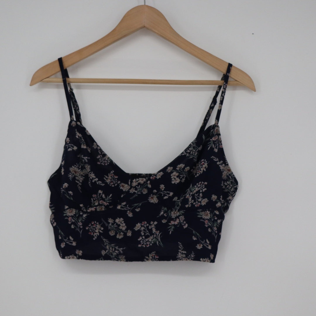 IJOAH Navy Blue Floral V-Neck Smocked Back Crop Top Cami Medium