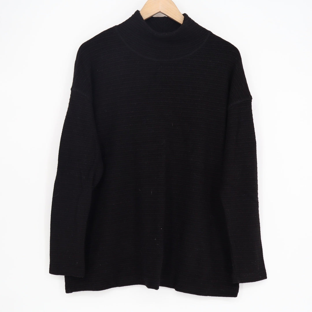 Mono B Black Mock Neck Ribbed Sweater Relaxed Fit Top L