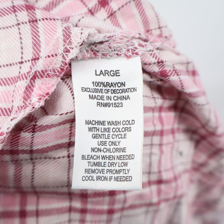 Roudelain Flannel Sleep Shirts Womens L Pink Pleated Spread Collar Long Sleeve