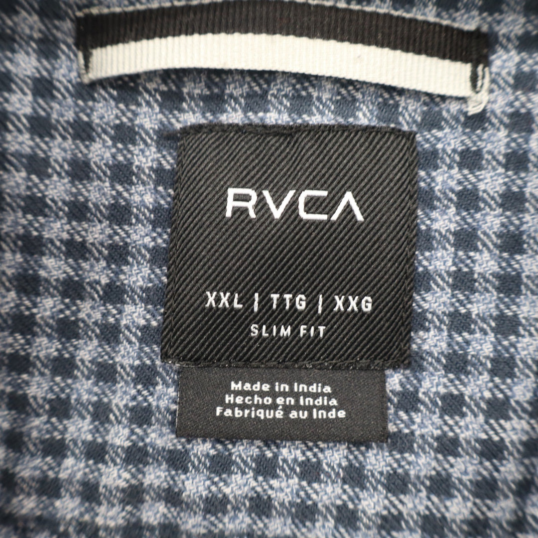 RVCA Mens XXL Slim Fit Houndstooth Button Down Shirt Navy Blue Grey