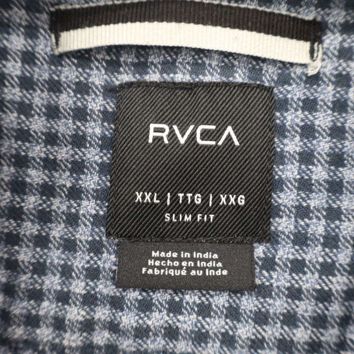 RVCA Mens XXL Slim Fit Houndstooth Button Down Shirt Navy Blue Grey