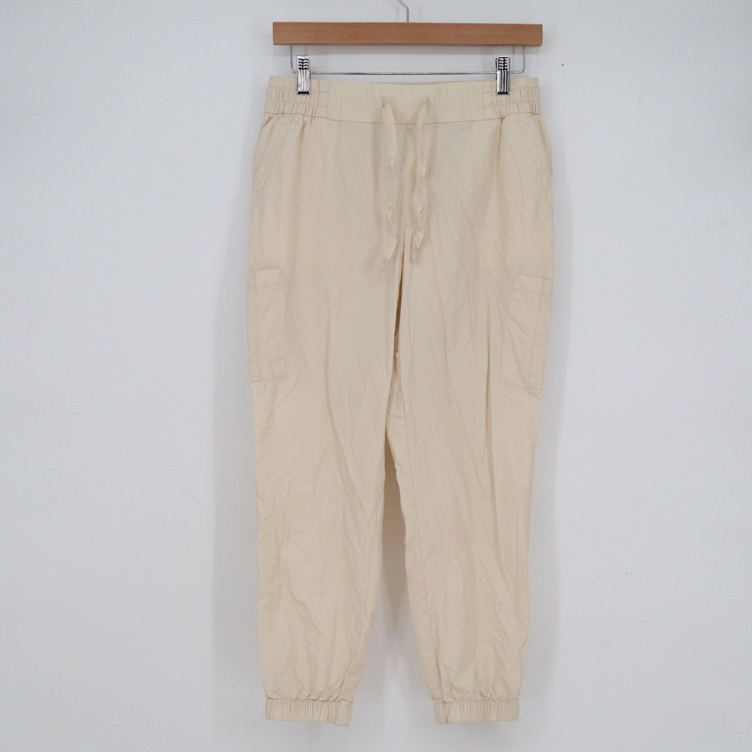 Old Navy Womens Petite Small Cream Cotton Nylon Cargo Jogger Pants Beige