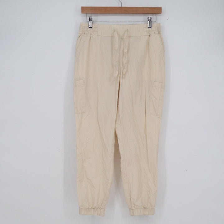 Old Navy Womens Petite Small Cream Cotton Nylon Cargo Jogger Pants Beige