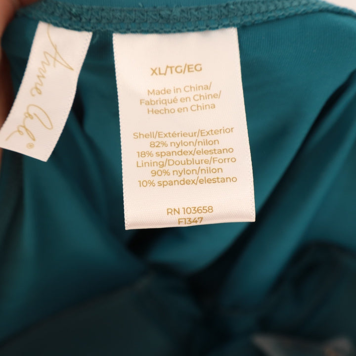 Anne Cole Tankini Top Womens XL Teal Nylon Stretch Twist Front Bandeau Strapless