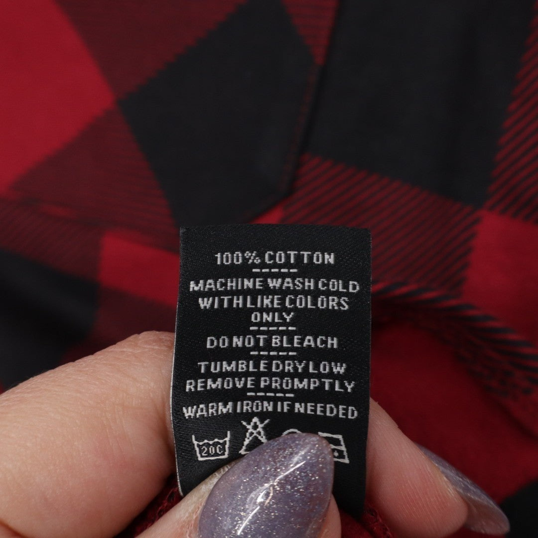 American Giant Redwood Overshirt Unisex S Red Plaid Cotton Fleece Spread Collar