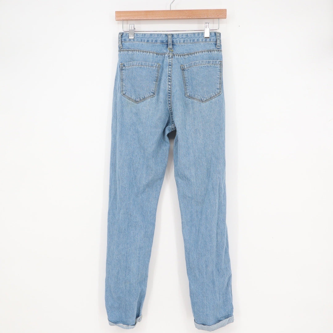 SHEIN Womens Light Wash Distressed Ripped High Rise Straight Leg Jeans Blue XS