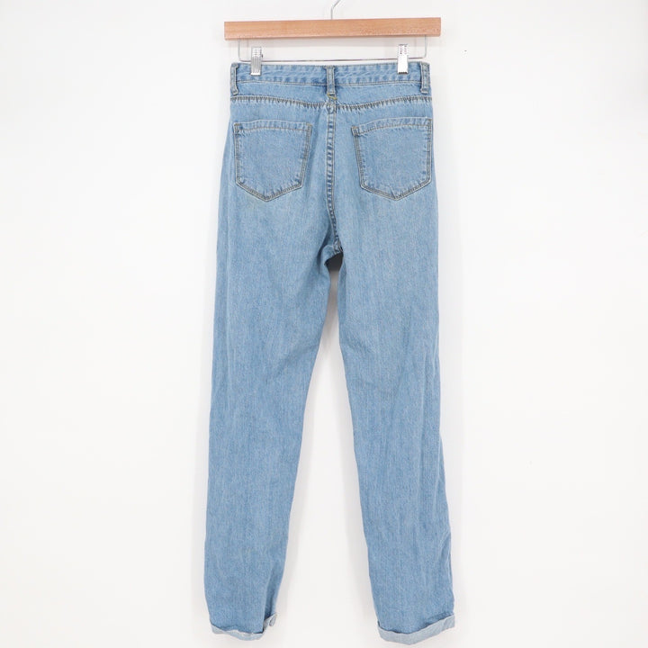 SHEIN Womens Light Wash Distressed Ripped High Rise Straight Leg Jeans Blue XS