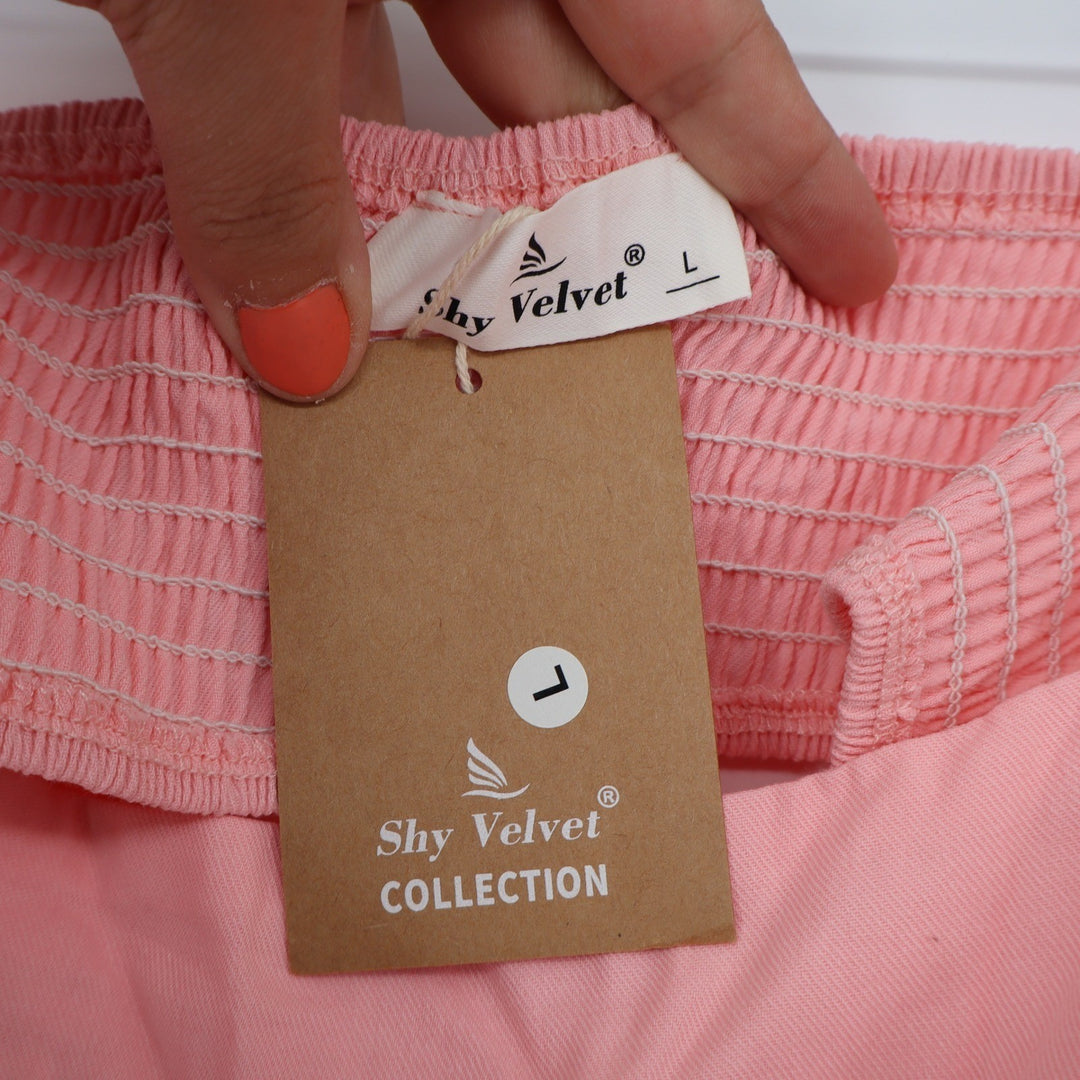 Shy Velvet Pink Cotton Cutout Mini Dress Twisted Front Puff Sleeve Large