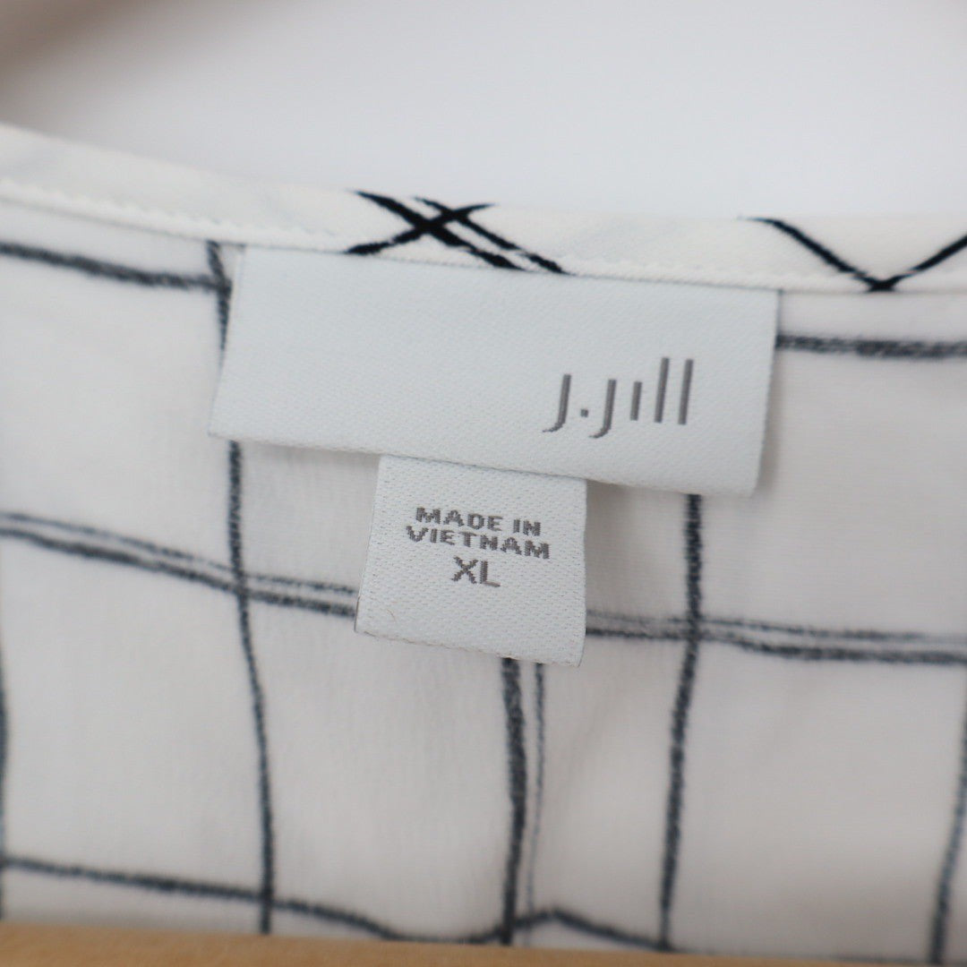 J. Jill White Black Grid Print 3/4 Sleeve Blouse Shirt Top Women's XL
