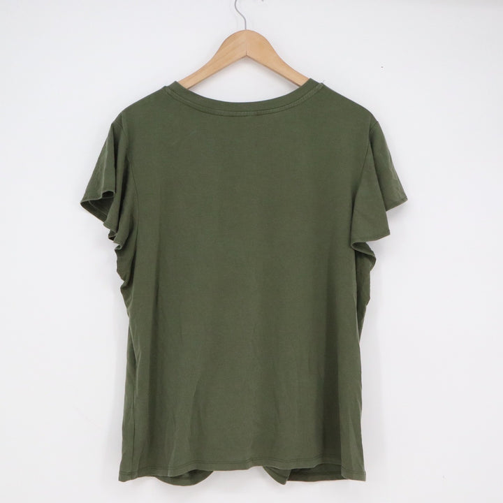Time and Tru Olive Green Twist Front Flutter Sleeve Tee XXL 20 Lyocell Blend