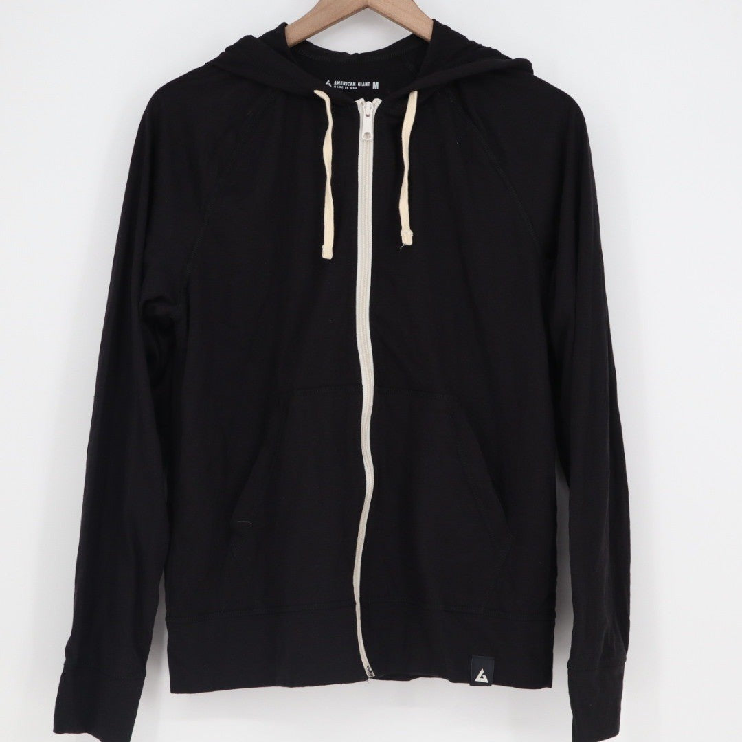 American Giant Womens Black Full Zip Hoodie Sweatshirt Sleeve Size M Made in USA