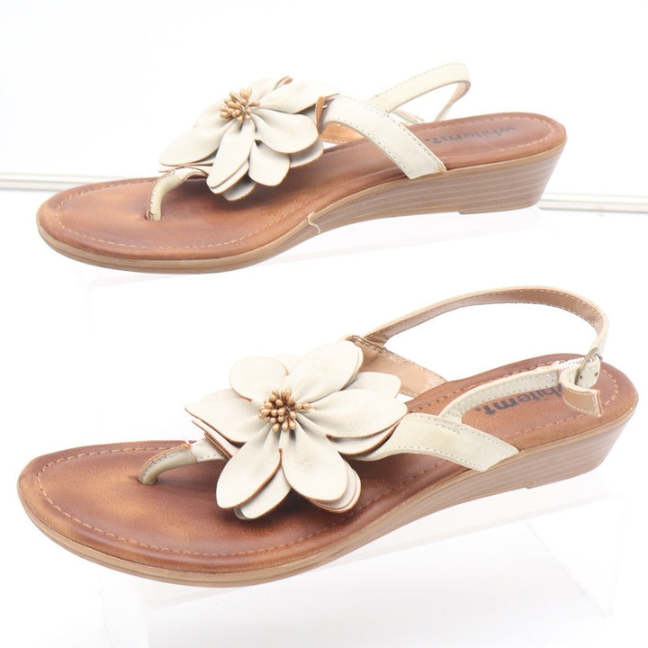 White Mountain Goofy Cream Floral Wedge Sandals Womens Size 8M Low Heel Boho