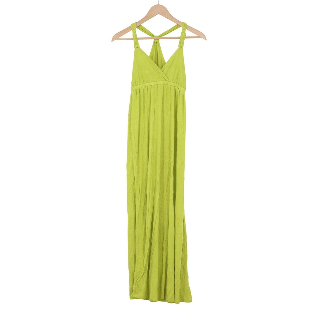 Lime Green Rayon Blend V-Neck Racerback Maxi Dress Small