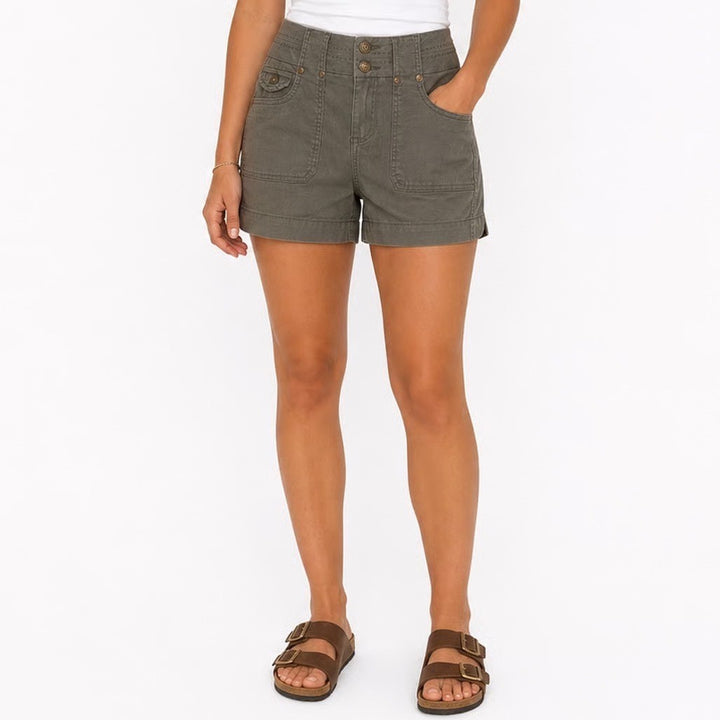 Dakota Blue Womens Olive Green Cargo Shorts Utility Paisley Trim Size 4