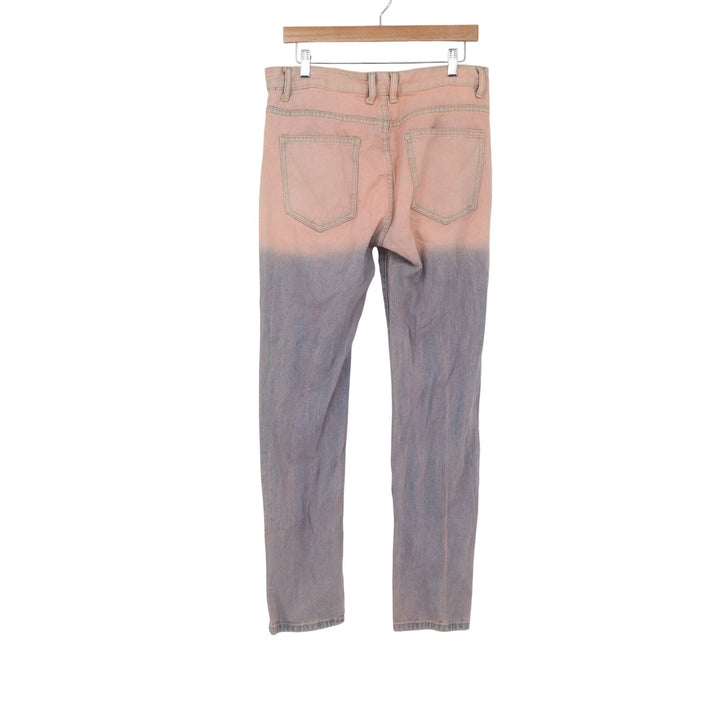 Pink Blue Ombre Distressed Jeans Teddy Bear Varsity Patch Streetwear Size 32