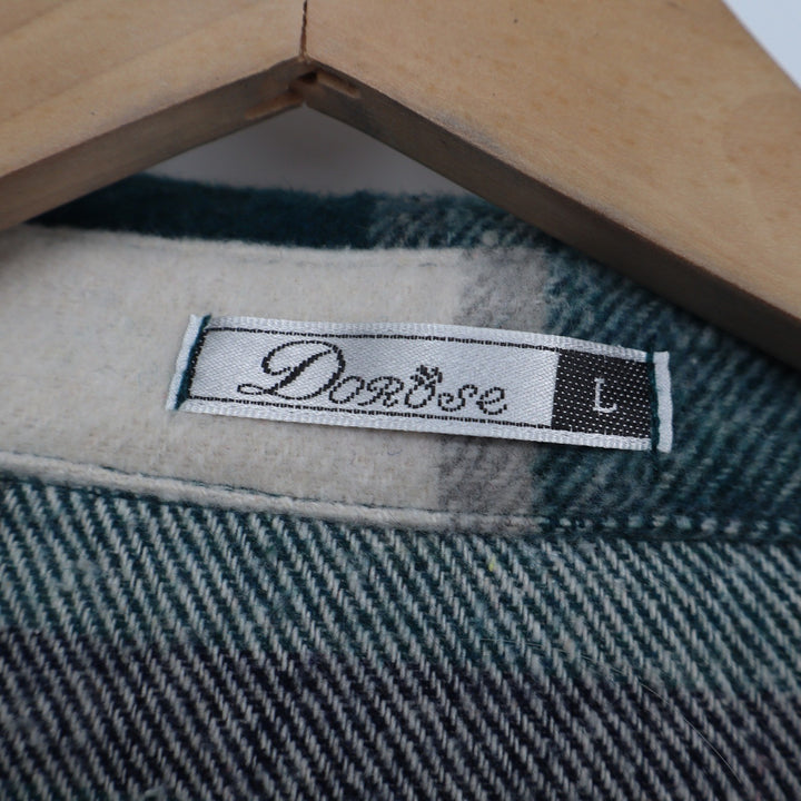 DOROSE Womens Green Plaid Oversized Flannel Shacket Button Down Jacket Large