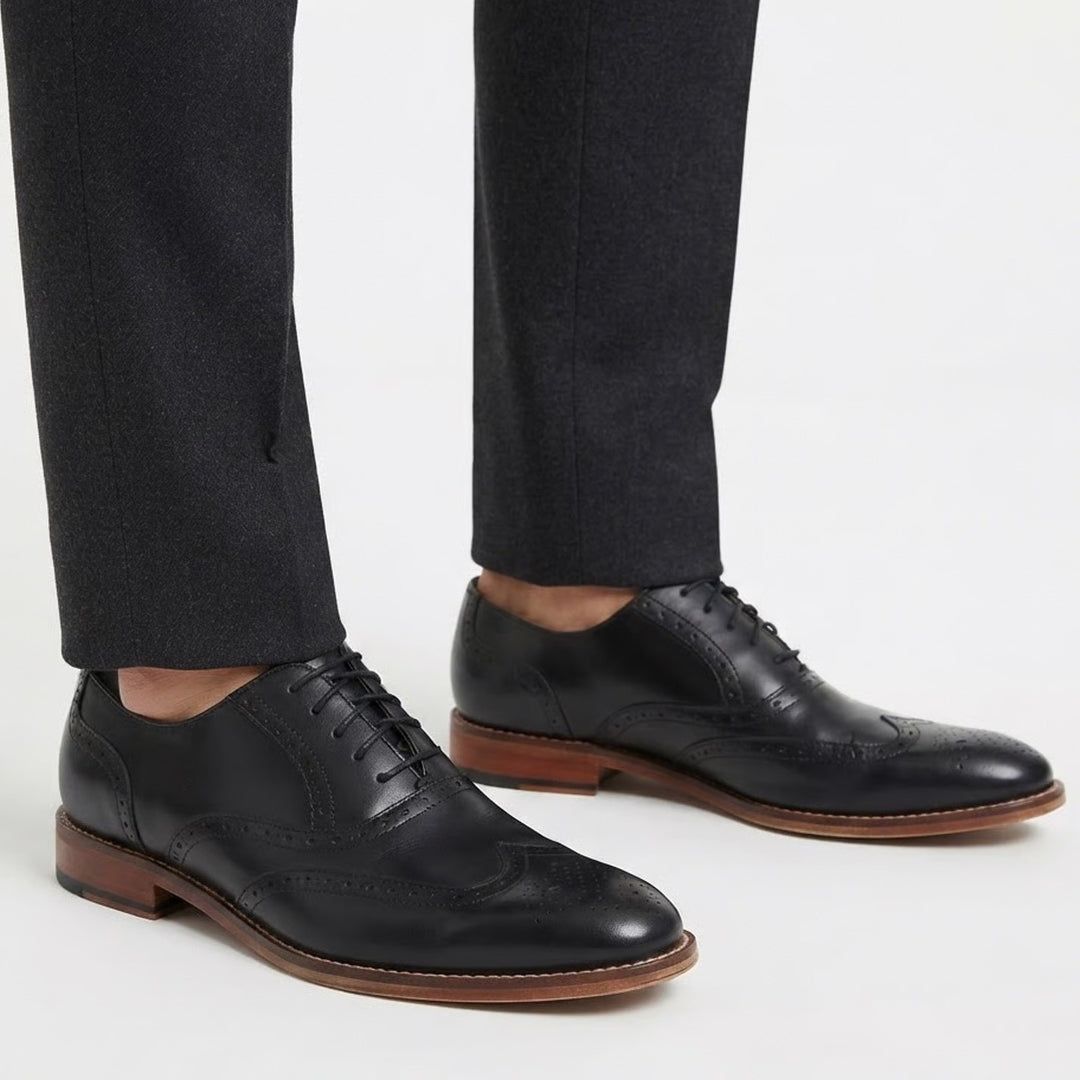 Johnston & Murphy Mens Black Leather Wingtip Oxford Shoes 10.5M
