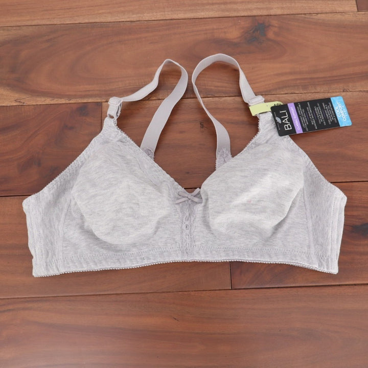 Bali Double Support Cotton Blend Wireless Bra Womens 40B Heather Gray Stretch