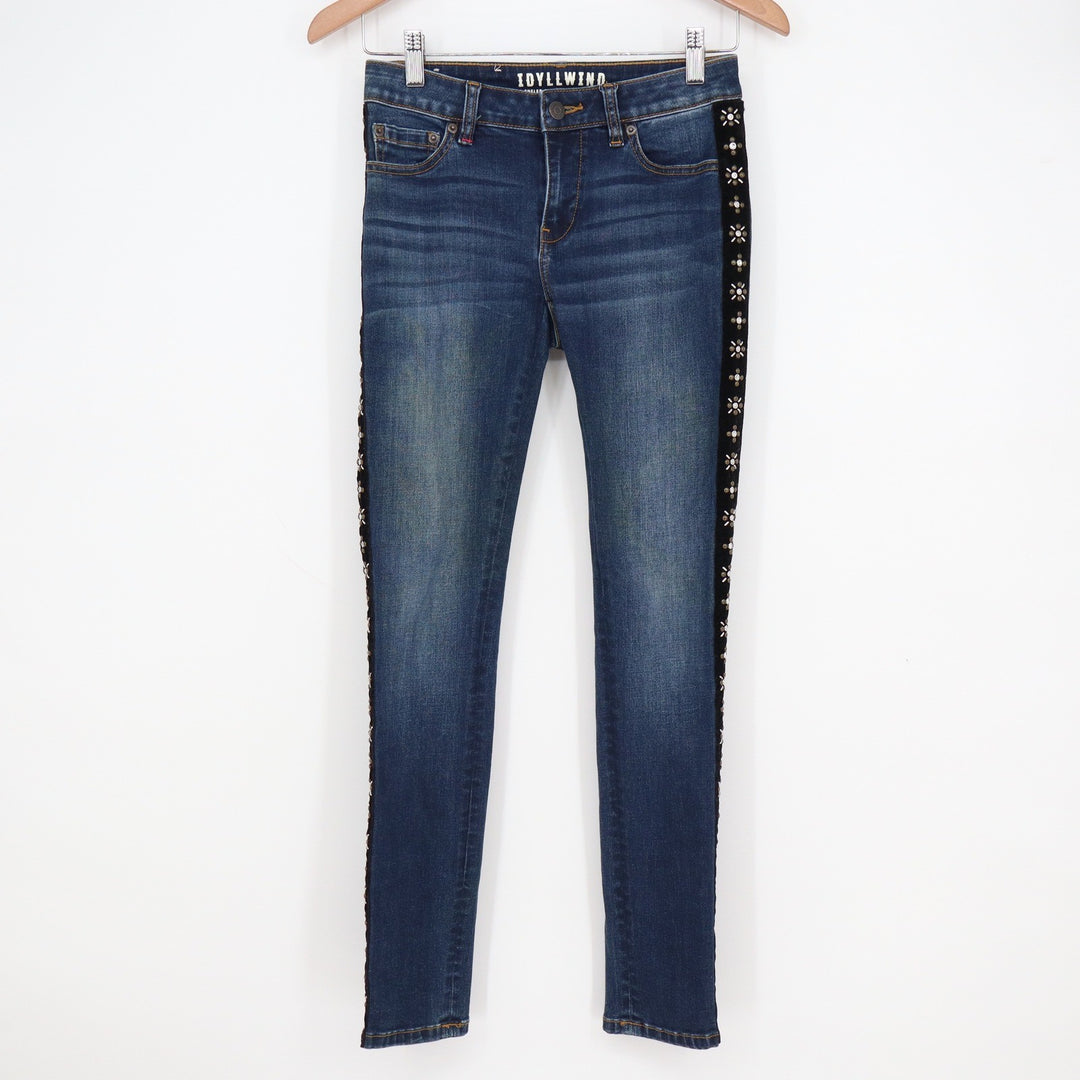 Idyllwind Miranda Lambert Studded Velvet Stripe Skinny Jeans Blue Size 2