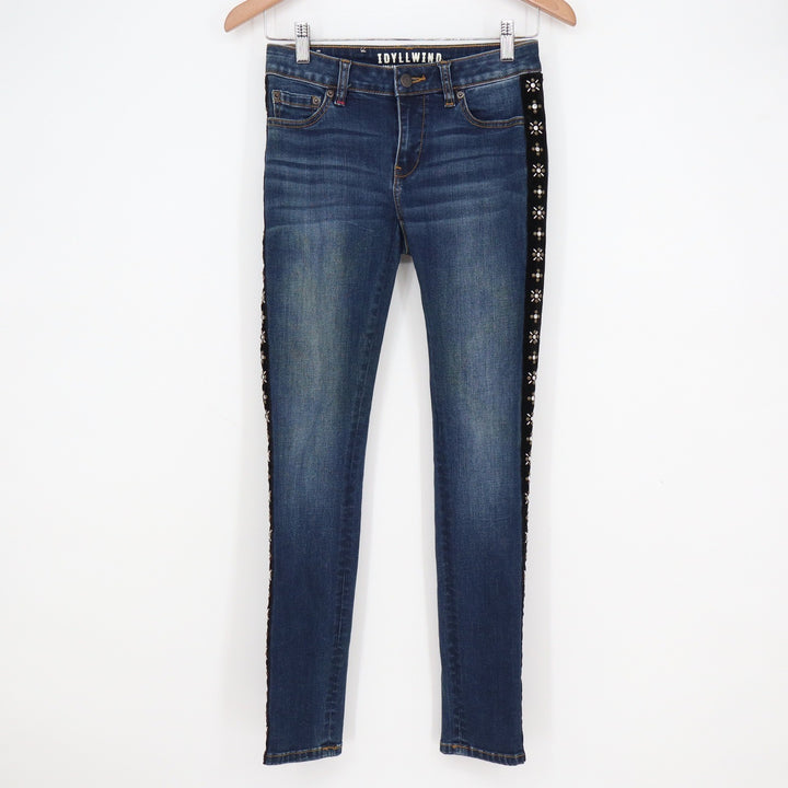 Idyllwind Miranda Lambert Studded Velvet Stripe Skinny Jeans Blue Size 2