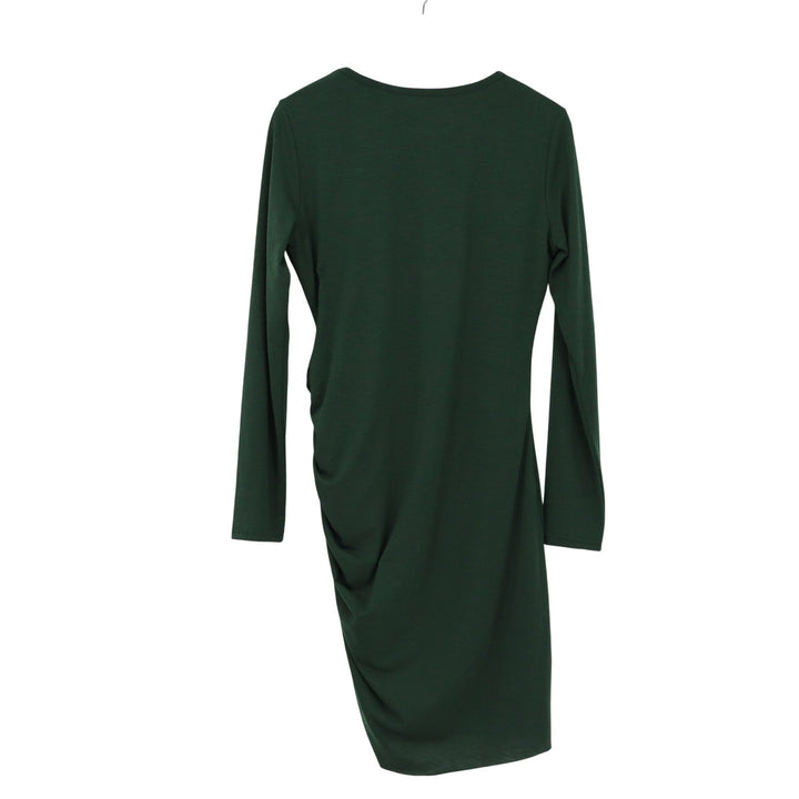 Dark Green Long Sleeve Ruched Side Draped Midi Sheath Dress Mens Size M
