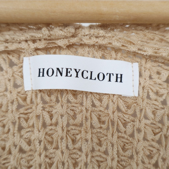 Honeycloth Cardigan Sweater Womens M/L Beige Waffle Knit Drop Shoulder V-Neck
