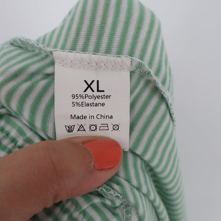 Green White Striped Pajama Set XL Crop Top Dolphin Shorts Loungewear 2PC Set