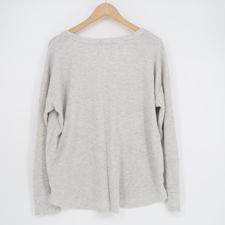 Lou & Grey T-Shirt Womens L Gray Stretch Waffle Knit Long Sleeve V-Neck Pullover