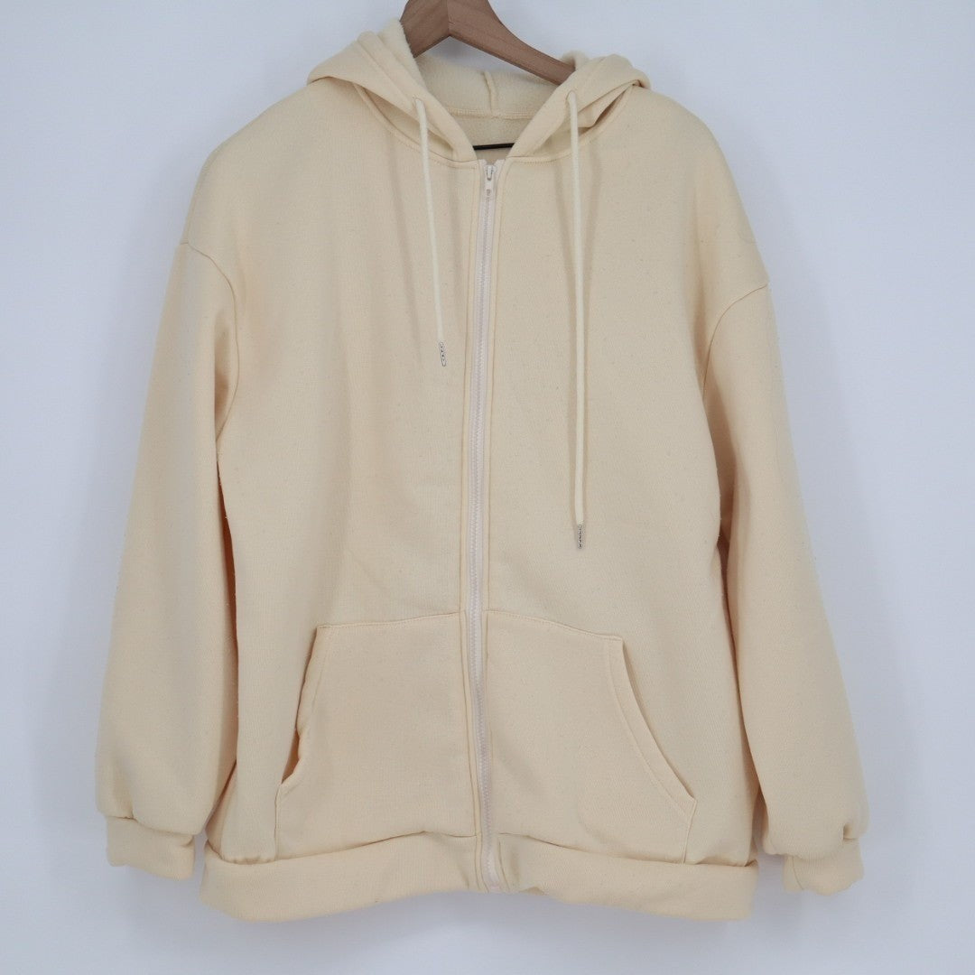 Hoodie Unisex Large Taupe Fleece Lined Full Zip Long Sleeve Outdoor Winter Wear