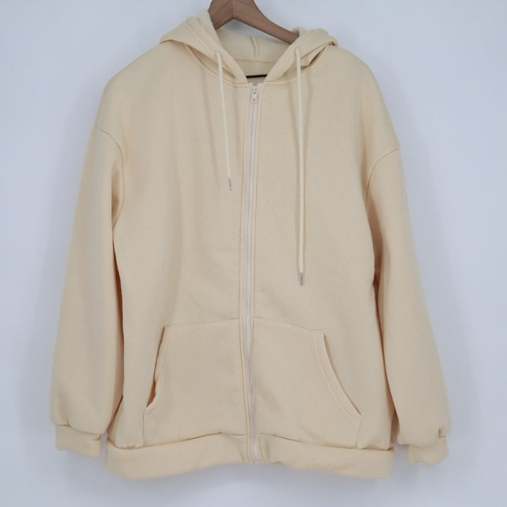 Hoodie Unisex Large Taupe Fleece Lined Full Zip Long Sleeve Outdoor Winter Wear
