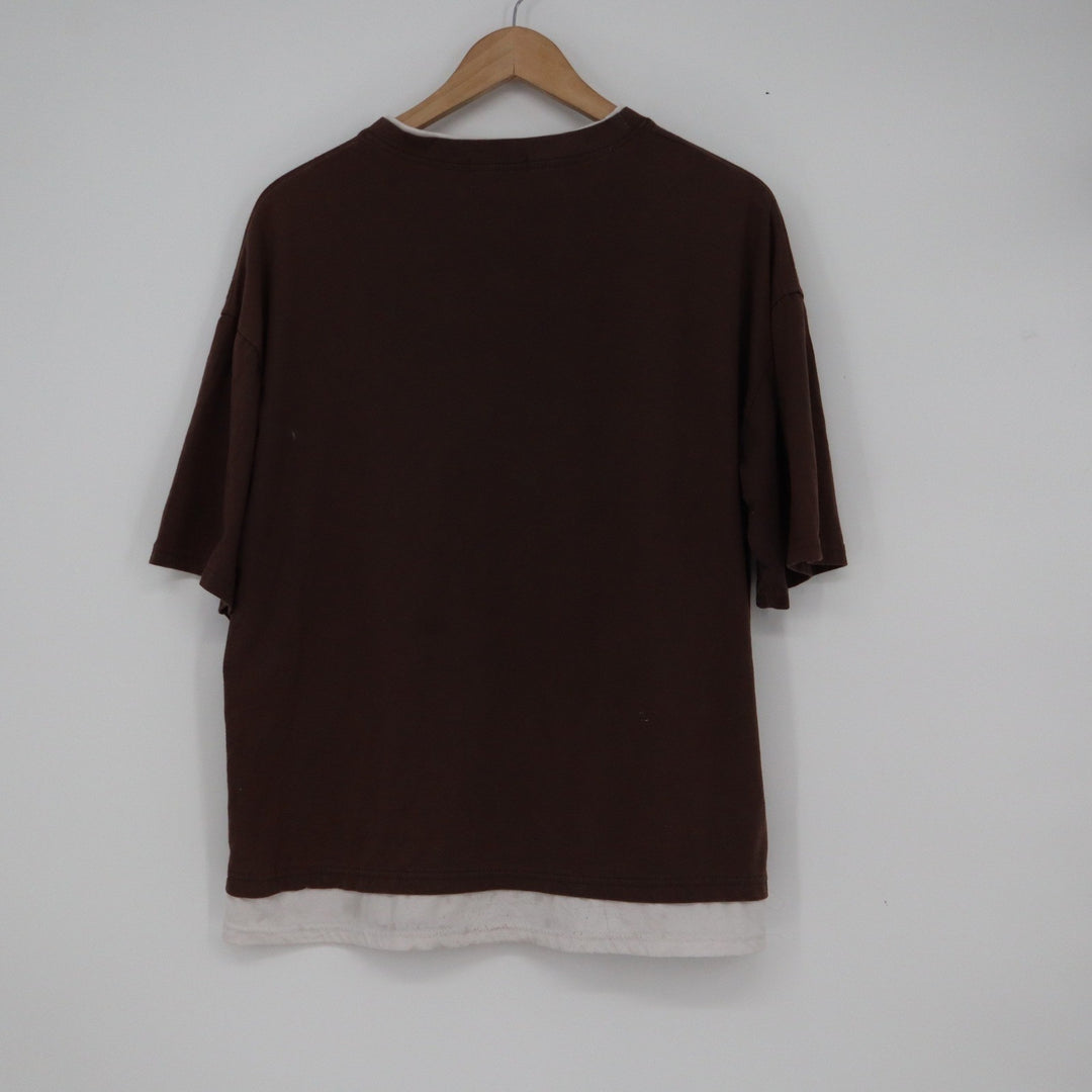 Wangzhichao Brown Layered Look Oversized Short Sleeve T-Shirt Mens XL