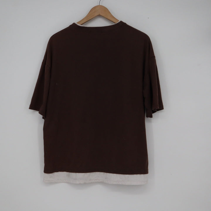 Wangzhichao Brown Layered Look Oversized Short Sleeve T-Shirt Mens XL