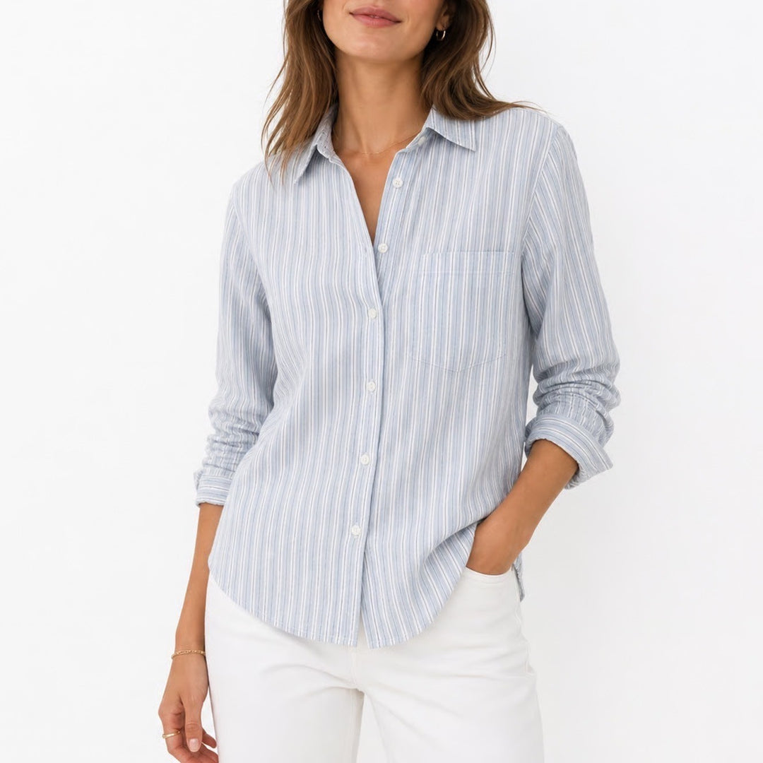 GAP The Classic Shirt Womens Medium Blue White Striped Cotton Button Down