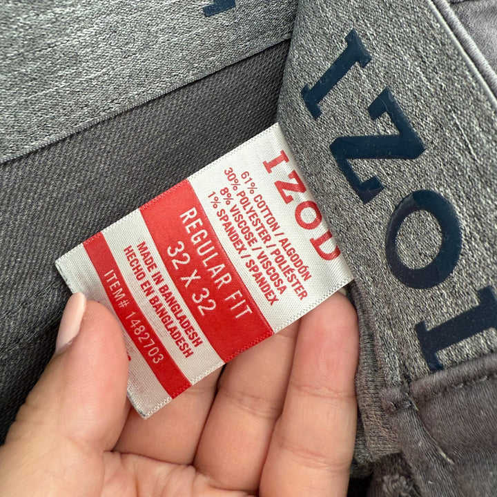 Izod Jeans Mens 32x32 Gray Denim Cotton Straight Leg Stretch Logo Regular Fit