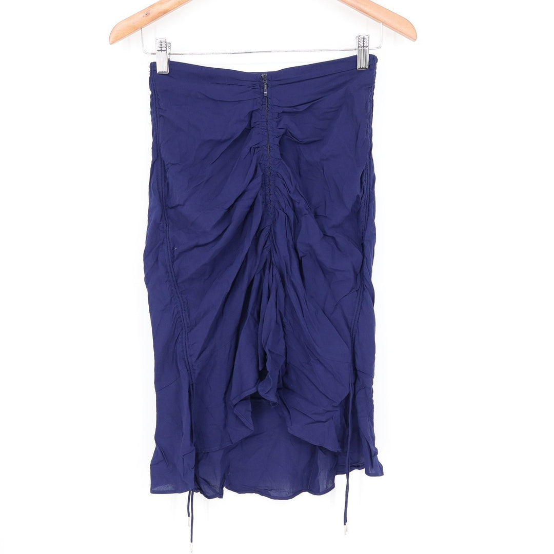 Finders Navy Blue Ruched Back High-Low Midi Skirt Size S Viscose Zipper Ruffle