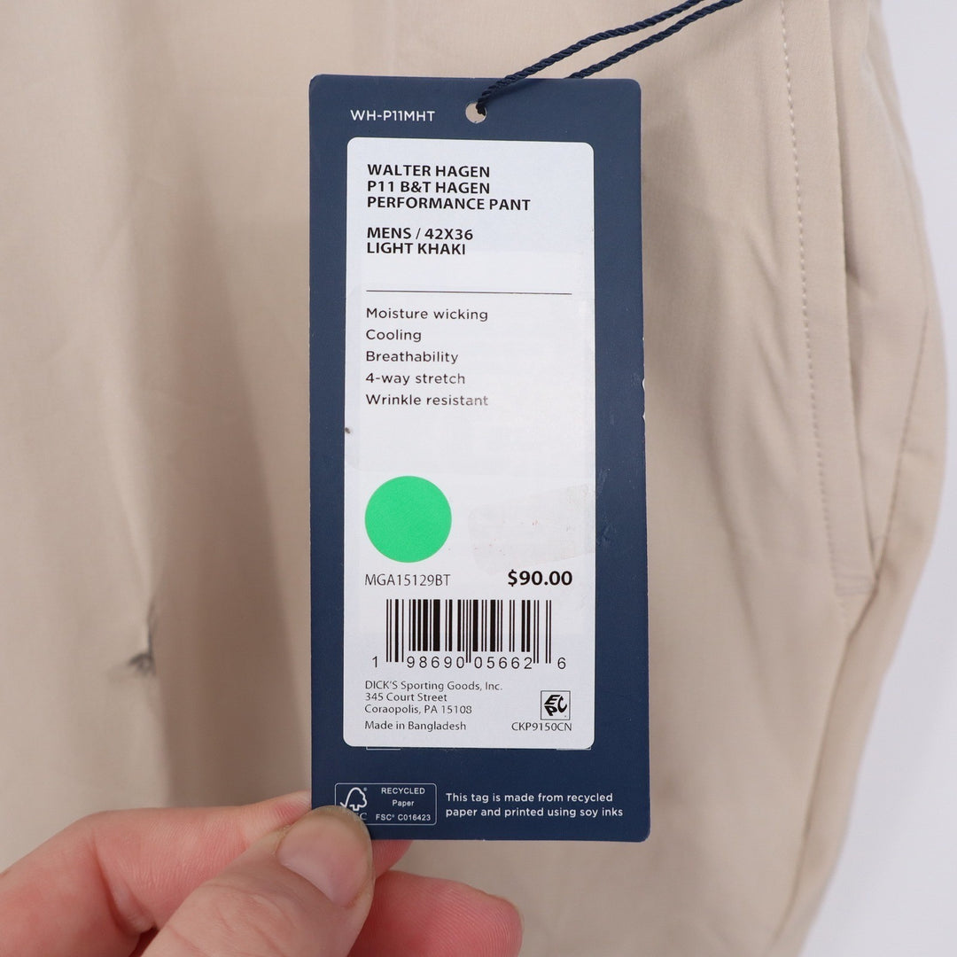 Walter Hagen P11 Performance Golf Pants Mens 42x36 Light Khaki Stretch New