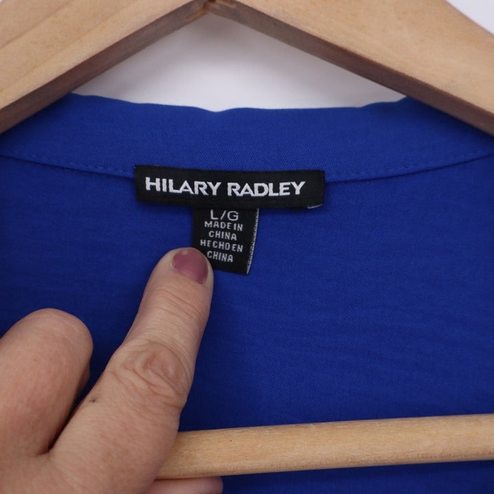Hilary Radley Royal Blue Short Sleeve Notched Collar Blouse Large
