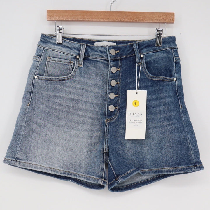 Risen Jeans Womens Blue Combo Two Tone Button Fly Denim Shorts Size L 8