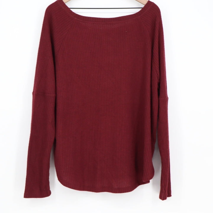 Sweet Romeo Sweater Womens 3X Burgundy Knit Stretch Boat Neck Raglan Sleeve