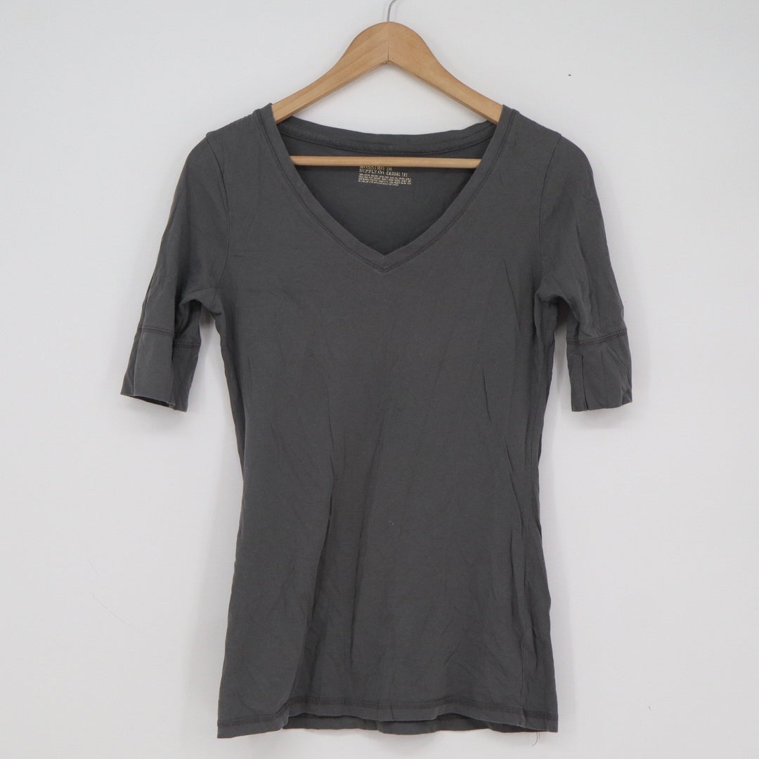 Mossimo Supply Co Womens Medium Gray V-Neck Elbow Sleeve Cotton Casual Tee Shirt