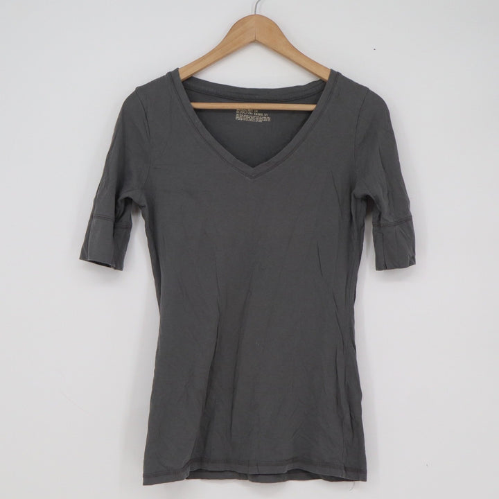 Mossimo Supply Co Womens Medium Gray V-Neck Elbow Sleeve Cotton Casual Tee Shirt