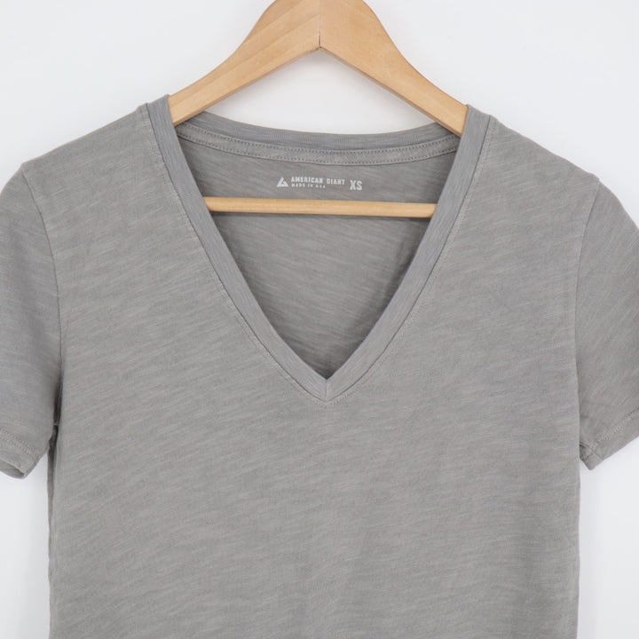 American Giant Classic T-Shirt Womens XS Ghost Grey Cotton V-neck Short Sleeve
