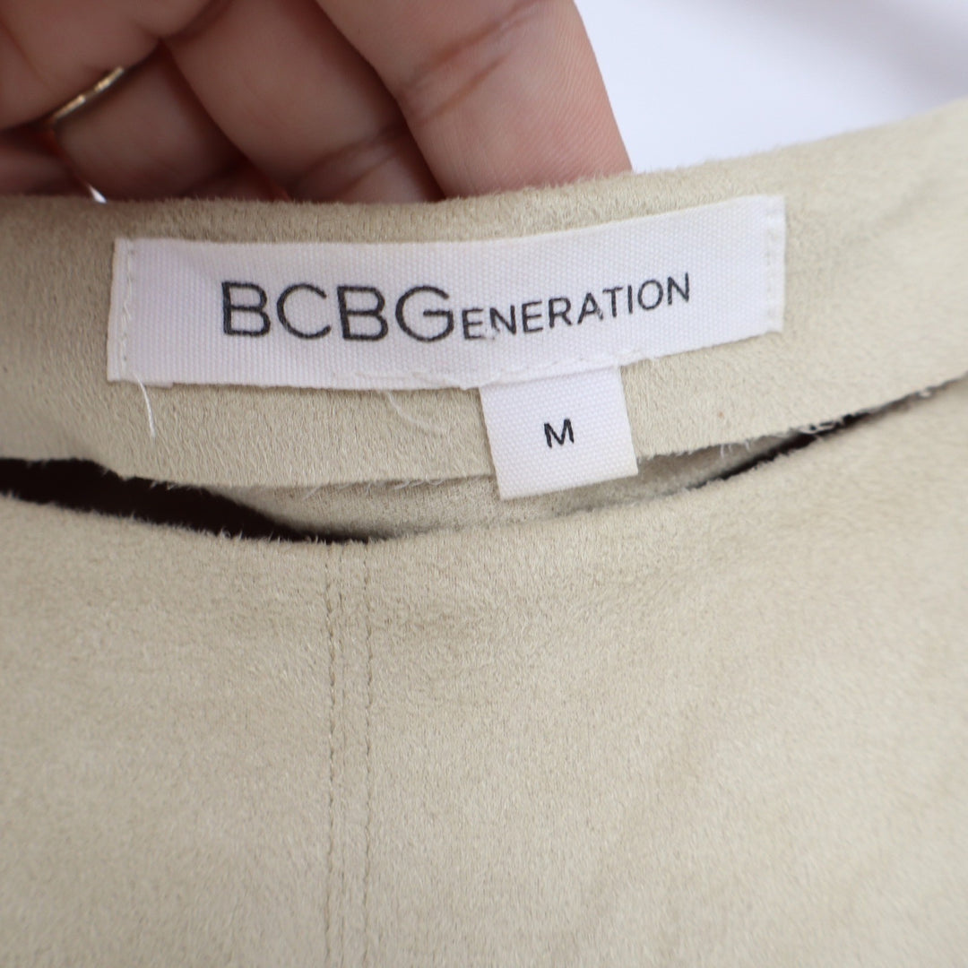 BCBGeneration Tan Beige Faux Suede Short Sleeve Crop Top Size M Raw