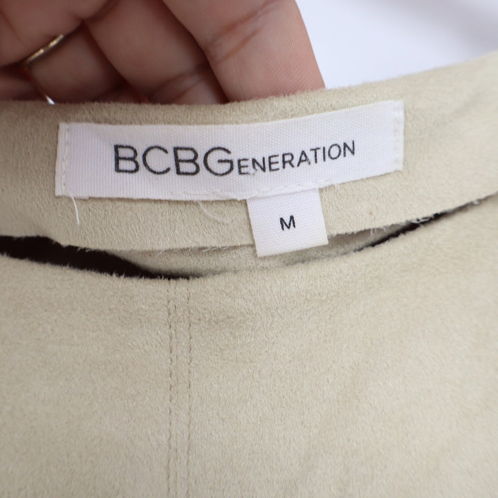 BCBGeneration Tan Beige Faux Suede Short Sleeve Crop Top Size M Raw