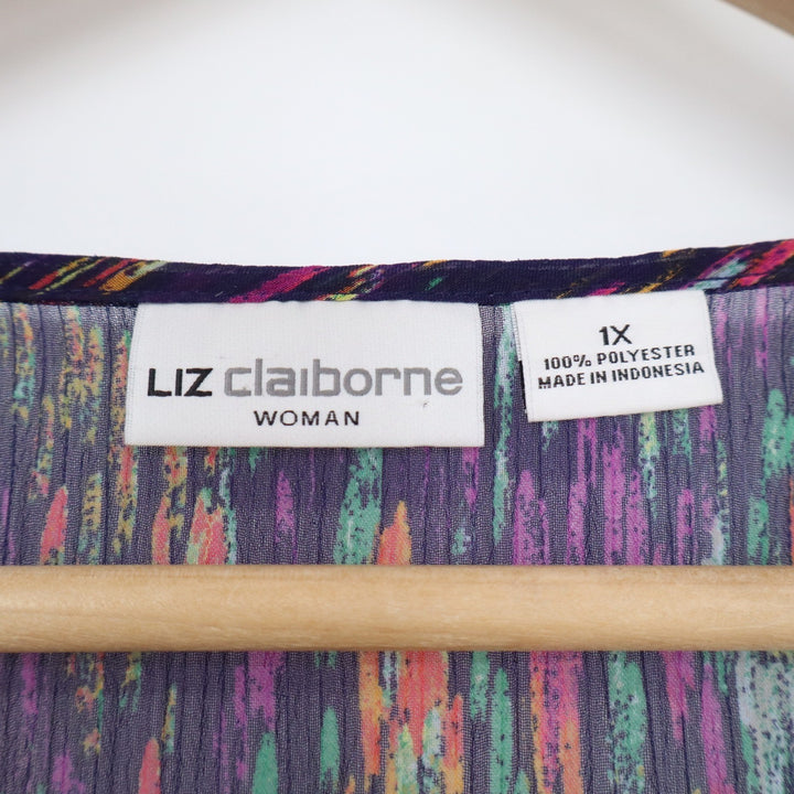 Liz Claiborne Woman 1X Purple Abstract Print Sheer Tunic Blouse 3/4