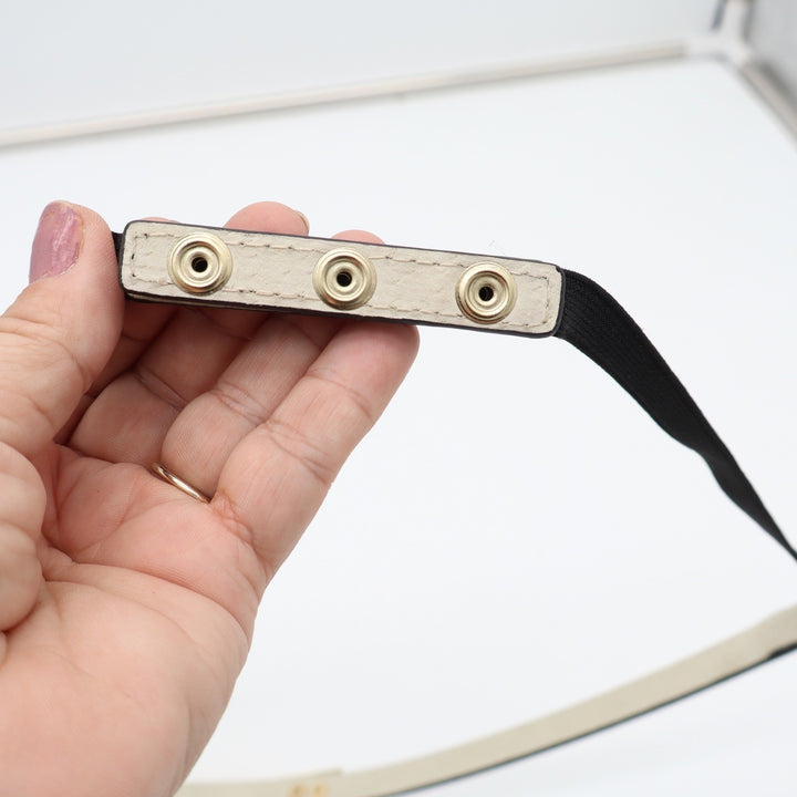 Black Skinny Elastic Waist Belt Gold Bow Buckle Snakeskin Texture Snap Closure